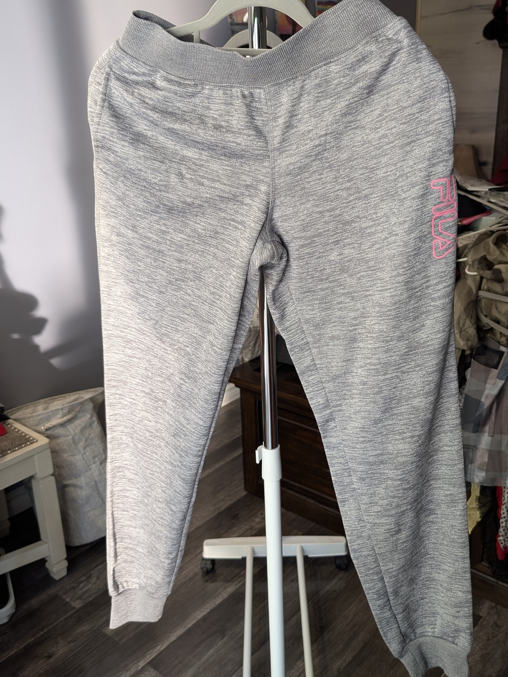 Girls Fila Heather Gray Sweat Joggers with Pink Logo